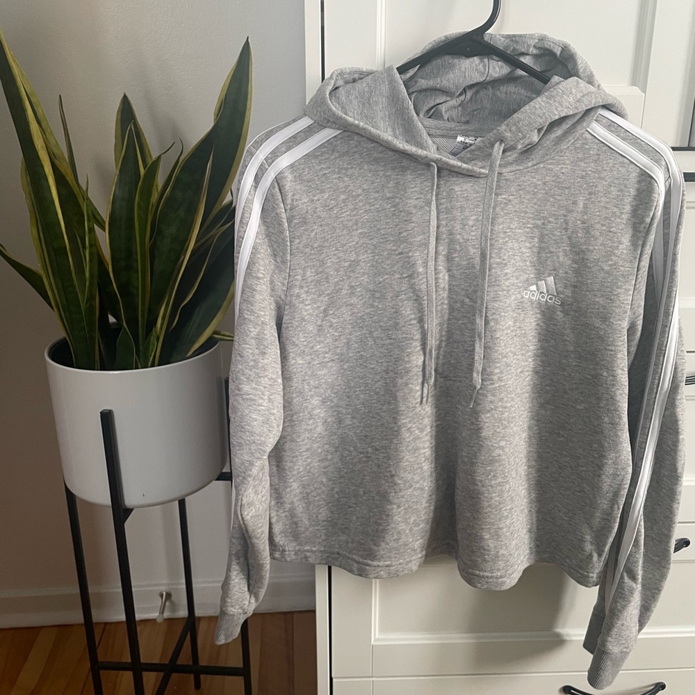 Adidas Heather Gray Hoodie with Subtle White Logo